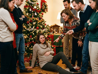 Lucía cayó al suelo con las manos sobre el vientre mientras su suegra la miraba como si el niño que llevaba dentro fuera una desgracia servida en su propia mesa de Navidad.
