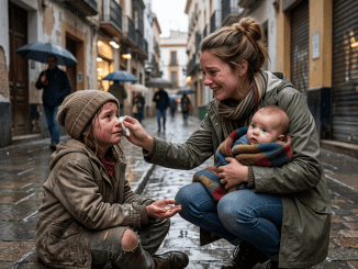 El hijo del hombre más rico de la ciudad estaba tiritando bajo una parada rota, y fue una mujer que apenas tenía pan para dos quien le enseñó esa noche lo que su padre nunca le había sabido dar.