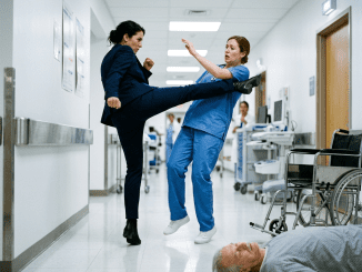 La humillación más cruel cayó sobre Clara cuando su silla de ruedas quedó atravesada en medio del hospital y una enfermera le escupió delante de todos que su hija militar no existía.