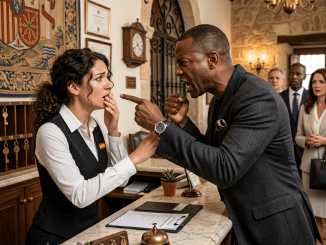 La humillación le llegó envuelta en mármol, perfume caro y una sonrisa pulida, cuando la recepcionista del hotel le dijo que la entrada principal no era para gente como él.