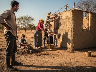 Un granjero viudo se detuvo al ver a una mujer y a sus 2 hijos levantando una casa de barro bajo el sol… jamás imaginó que ese instante terminaría cambiando su vida para siempre.